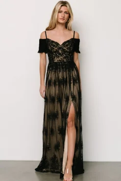 Baltic Born tulle styles|Esperanza Tulle Embroidered Maxi Dress | Black + Nude