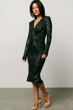 Baltic Born embellished + sequined|Estrella Sequin Midi Dress | Dark Green