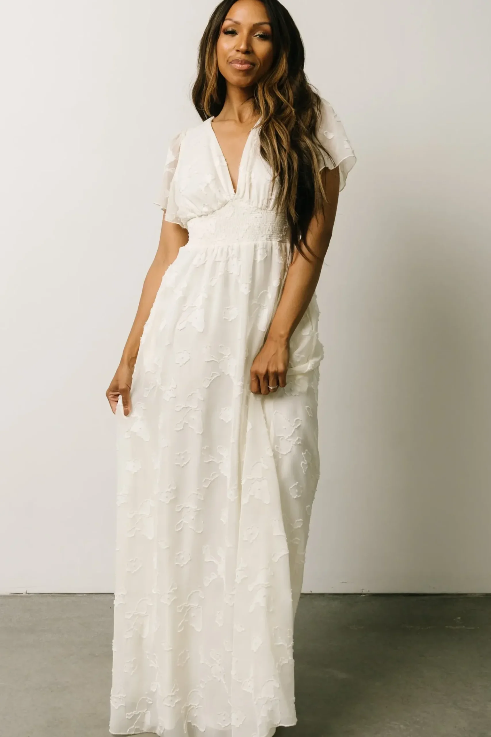 Baltic Born SALE|Evelyn Smocked Maxi Dress | Off White