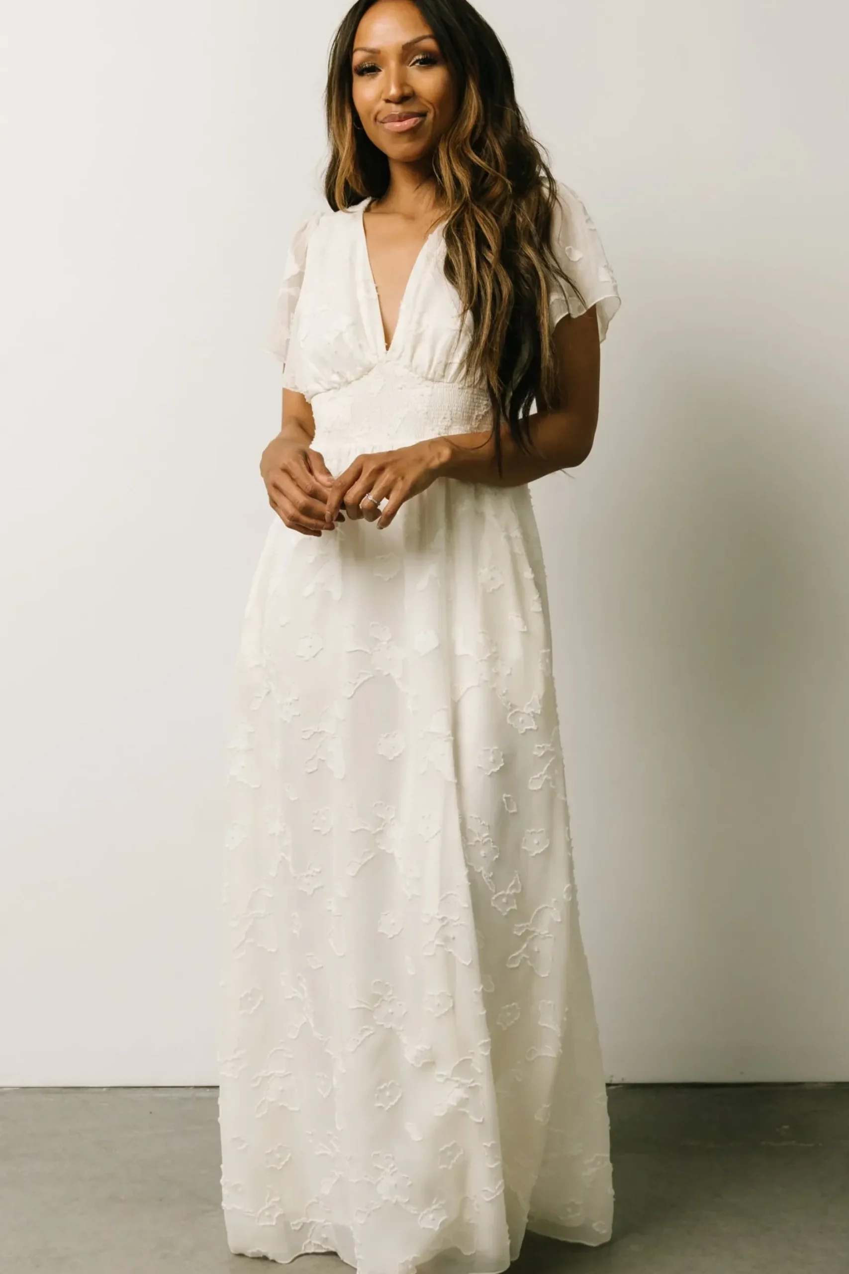 Baltic Born SALE|Evelyn Smocked Maxi Dress | Off White