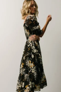 Baltic Born midi dresses|WEDDING SUITE|Fabian Jacquard Midi Dress | Black Floral