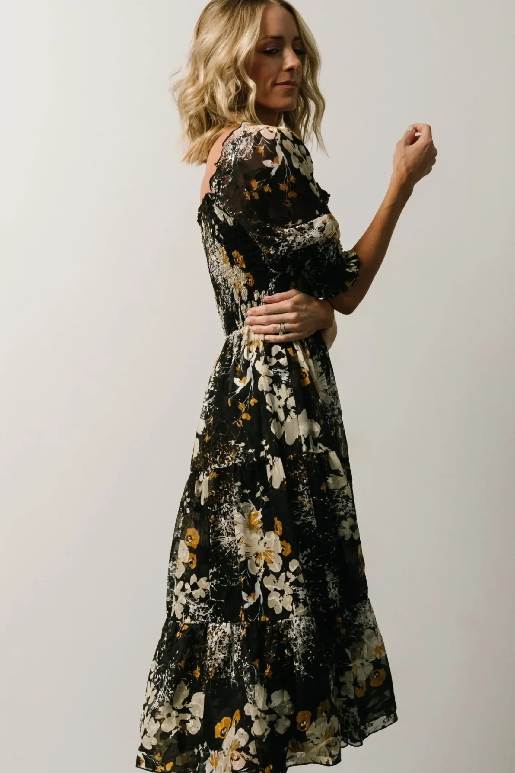Baltic Born midi dresses|WEDDING SUITE|Fabian Jacquard Midi Dress | Black Floral