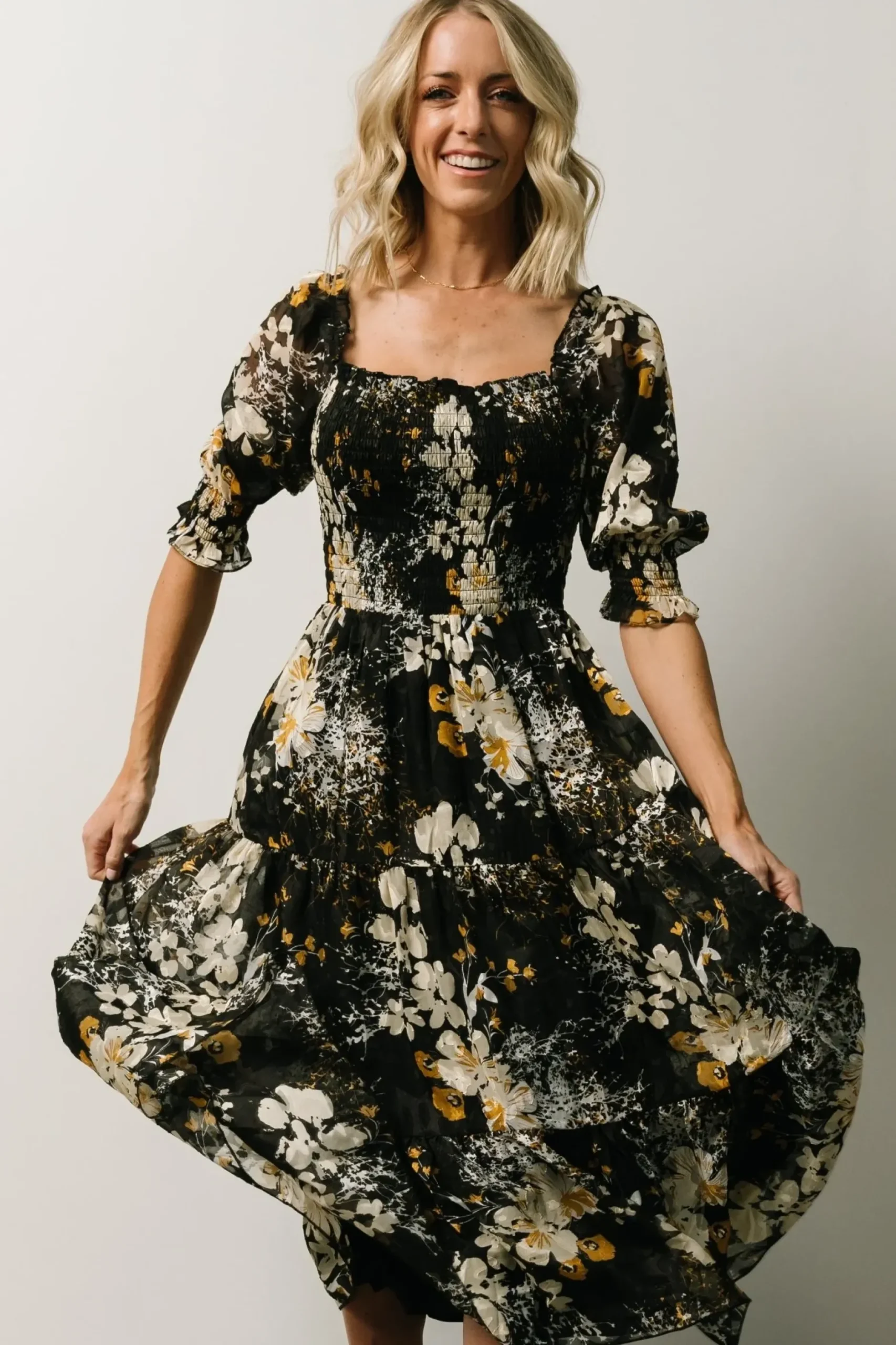 Baltic Born midi dresses|WEDDING SUITE|Fabian Jacquard Midi Dress | Black Floral