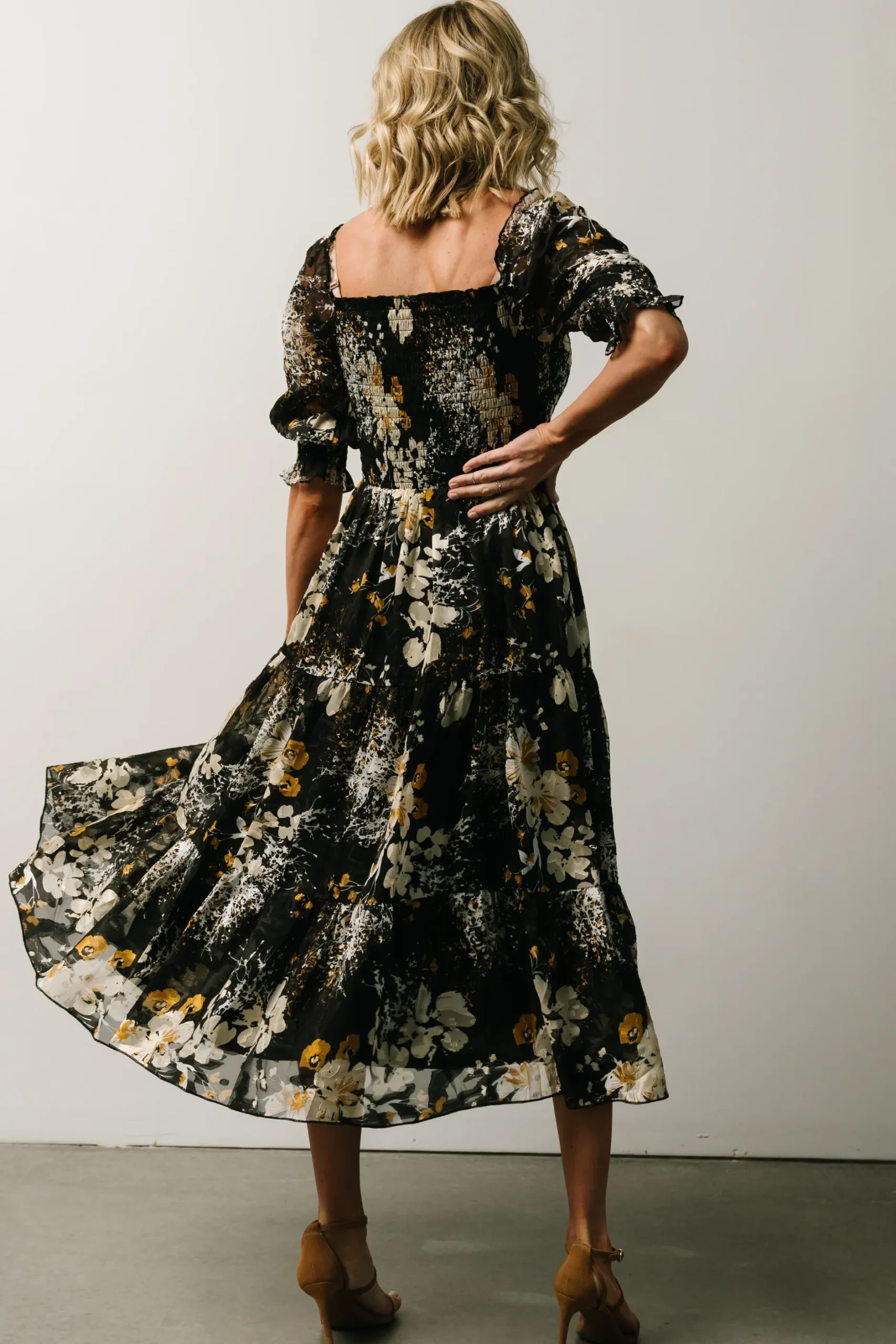 Baltic Born midi dresses|WEDDING SUITE|Fabian Jacquard Midi Dress | Black Floral