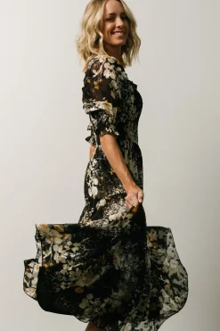 Baltic Born midi dresses|WEDDING SUITE|Fabian Jacquard Midi Dress | Black Floral