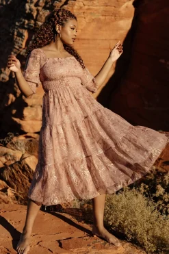 Baltic Born midi dresses|WEDDING SUITE|Fabian Jacquard Midi Dress | Mauve + Gold