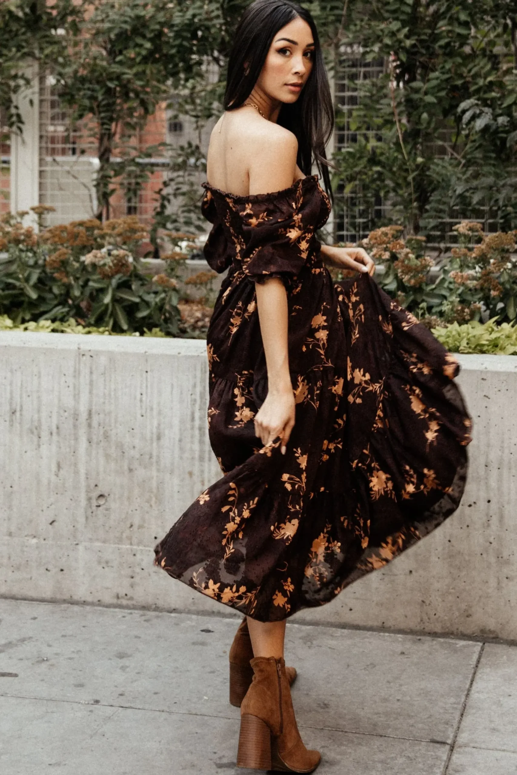 Baltic Born midi dresses|WEDDING SUITE|Fabian Jacquard Midi Dress | Mahogany Floral