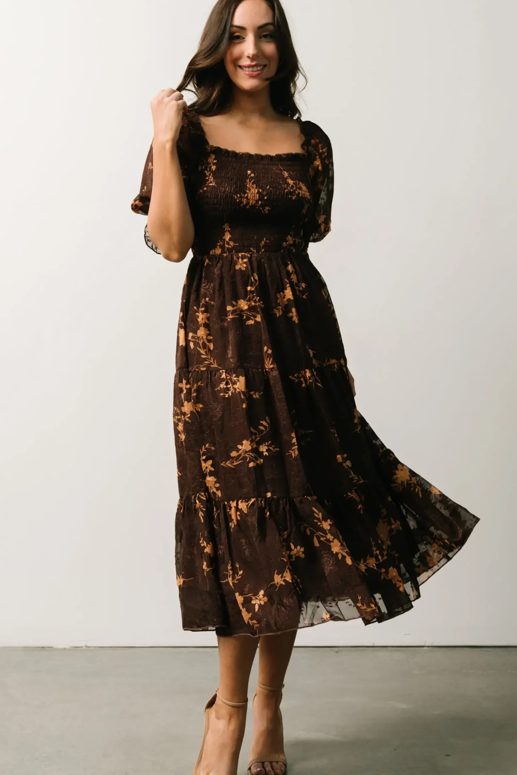 Baltic Born midi dresses|WEDDING SUITE|Fabian Jacquard Midi Dress | Mahogany Floral