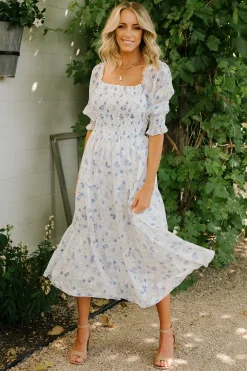 Baltic Born midi dresses|WEDDING SUITE|Fabian Jacquard Midi Dress | Blue Floral
