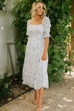 Baltic Born midi dresses|WEDDING SUITE|Fabian Jacquard Midi Dress | Blue Floral