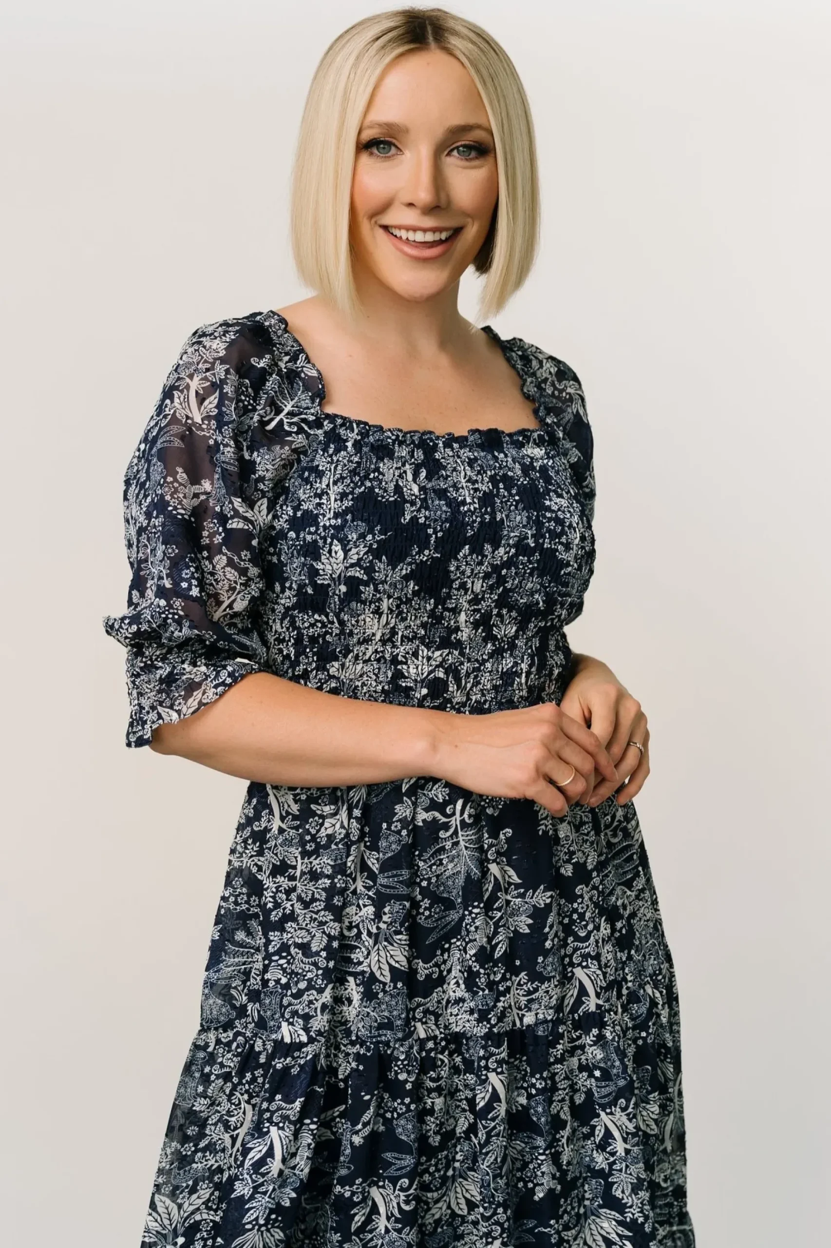 Baltic Born midi dresses|WEDDING SUITE|Fabian Jacquard Midi Dress | Indigo Print