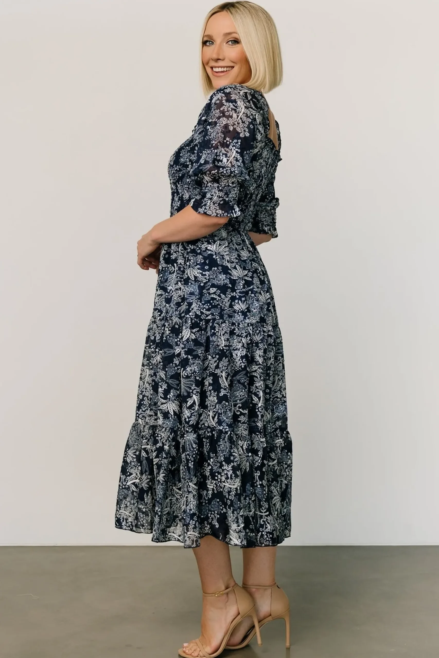 Baltic Born midi dresses|WEDDING SUITE|Fabian Jacquard Midi Dress | Indigo Print