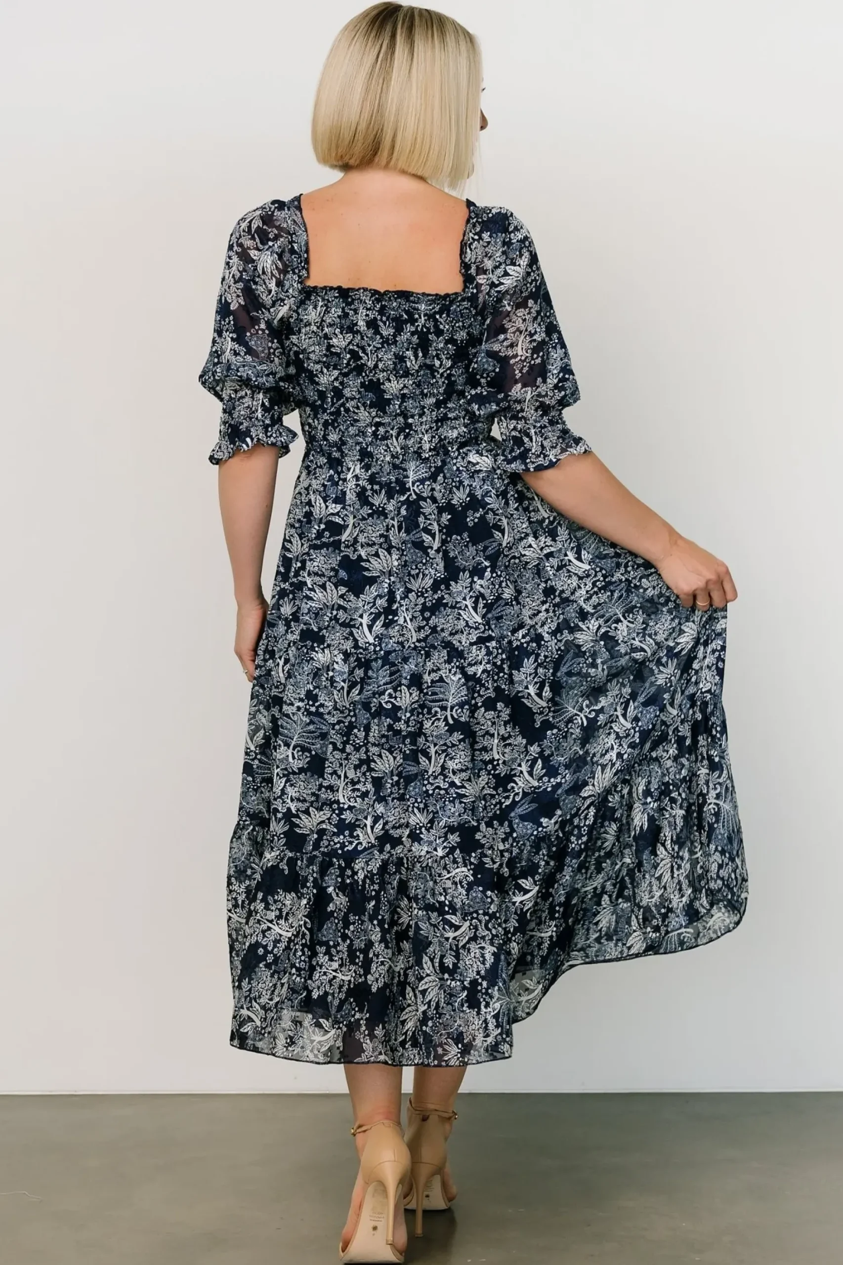 Baltic Born midi dresses|WEDDING SUITE|Fabian Jacquard Midi Dress | Indigo Print