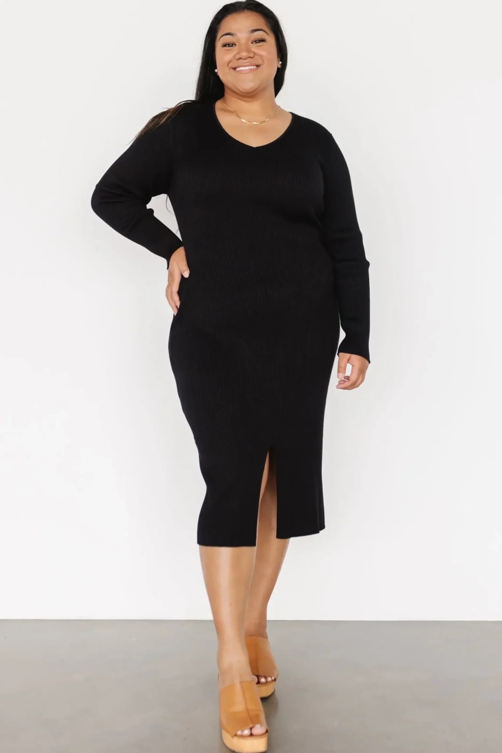 Baltic Born midi dresses|WINTER ESSENTIALS|Fairmount Ribbed Midi Dress | Black