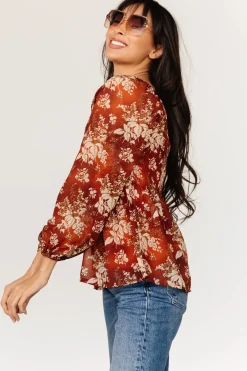 Baltic Born blouses + shirts|Fenna Smocked Top | Rust Floral