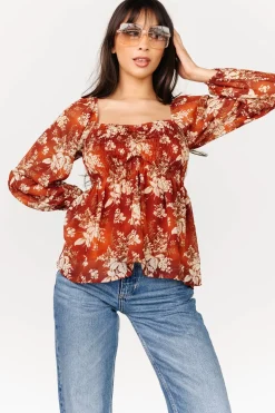 Baltic Born blouses + shirts|Fenna Smocked Top | Rust Floral