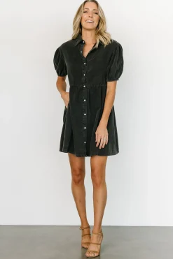Baltic Born short dresses|EXTENDED SIZING|Fontana Puff Sleeve Short Dress | Washed Black