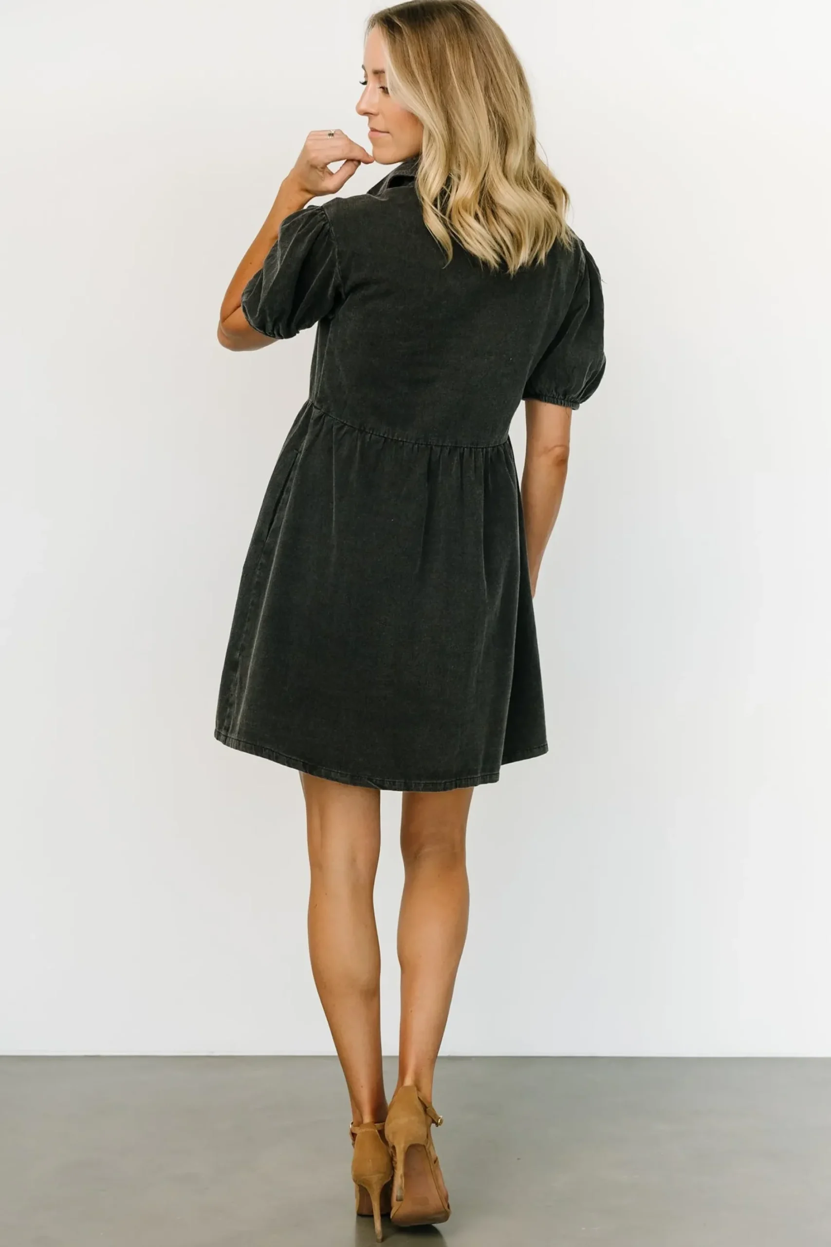 Baltic Born short dresses|EXTENDED SIZING|Fontana Puff Sleeve Short Dress | Washed Black