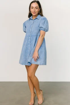 Baltic Born short dresses|EXTENDED SIZING|Fontana Puff Sleeve Short Dress | Denim Blue