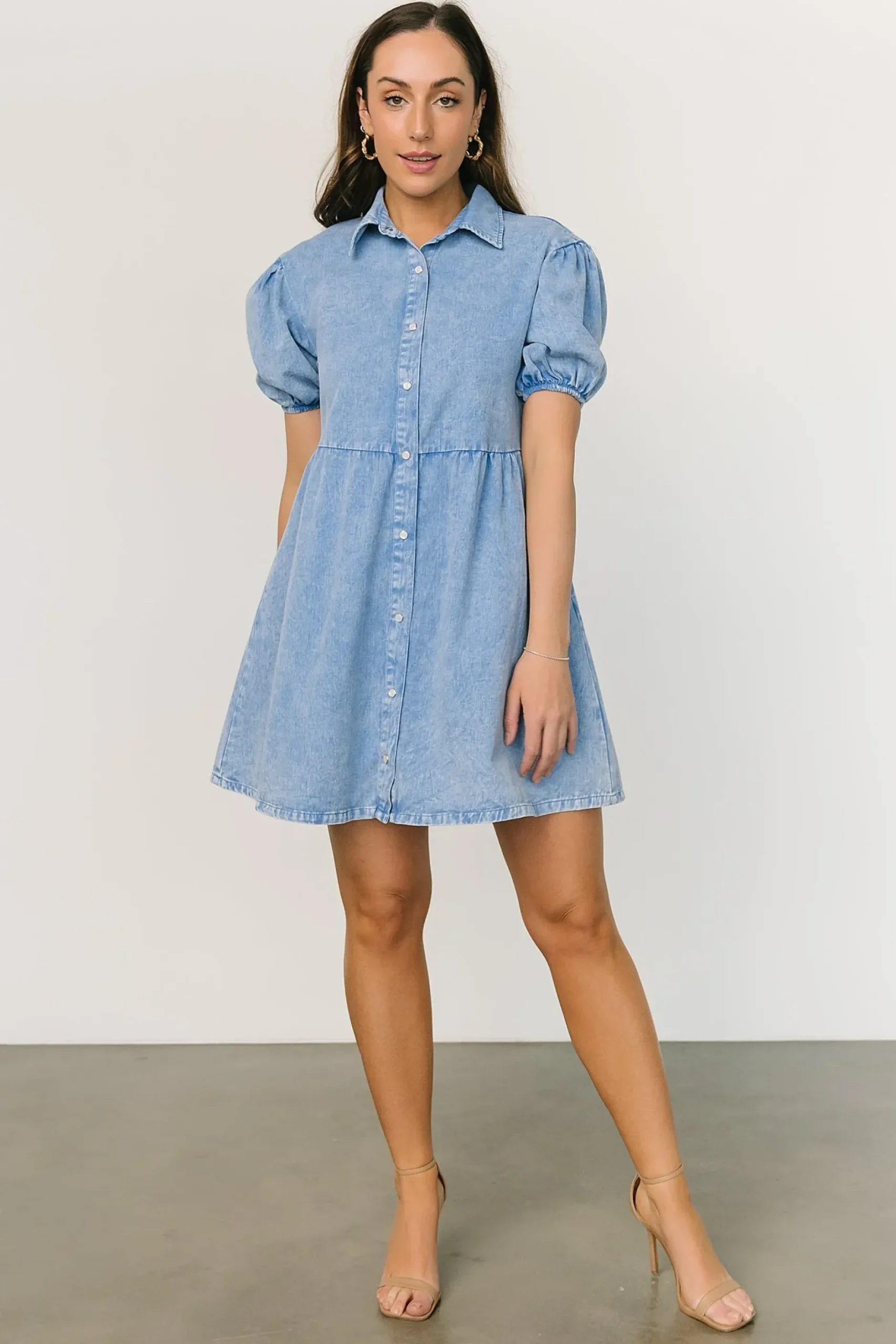 Baltic Born short dresses|EXTENDED SIZING|Fontana Puff Sleeve Short Dress | Denim Blue