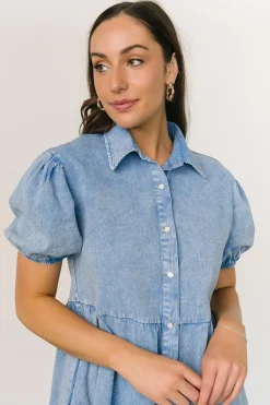 Baltic Born short dresses|EXTENDED SIZING|Fontana Puff Sleeve Short Dress | Denim Blue