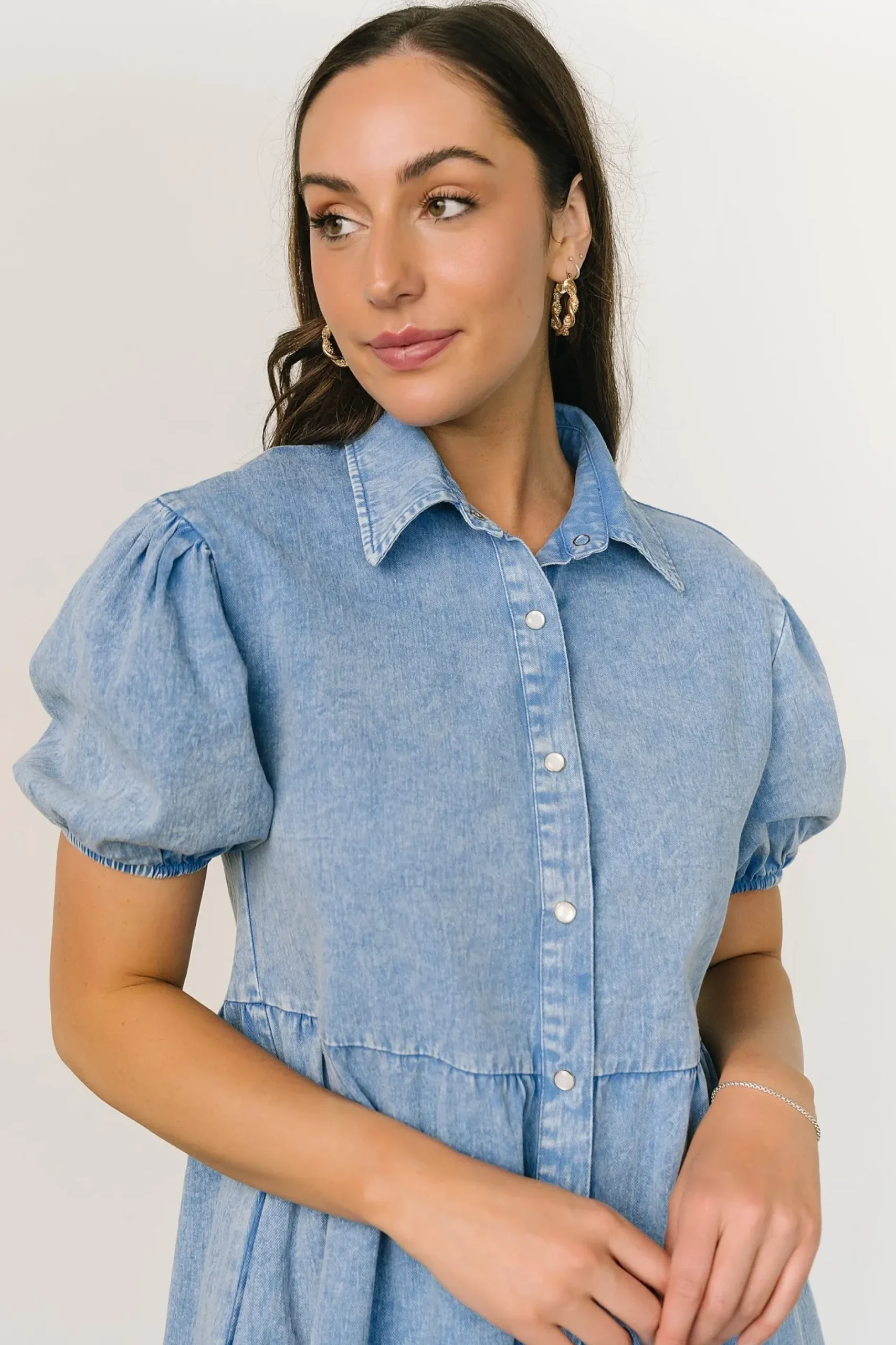 Baltic Born short dresses|EXTENDED SIZING|Fontana Puff Sleeve Short Dress | Denim Blue