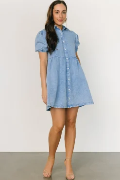 Baltic Born short dresses|EXTENDED SIZING|Fontana Puff Sleeve Short Dress | Denim Blue