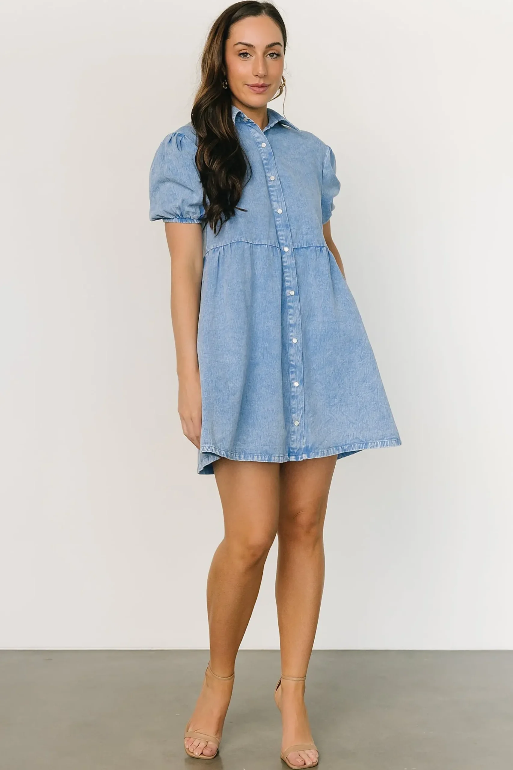 Baltic Born short dresses|EXTENDED SIZING|Fontana Puff Sleeve Short Dress | Denim Blue
