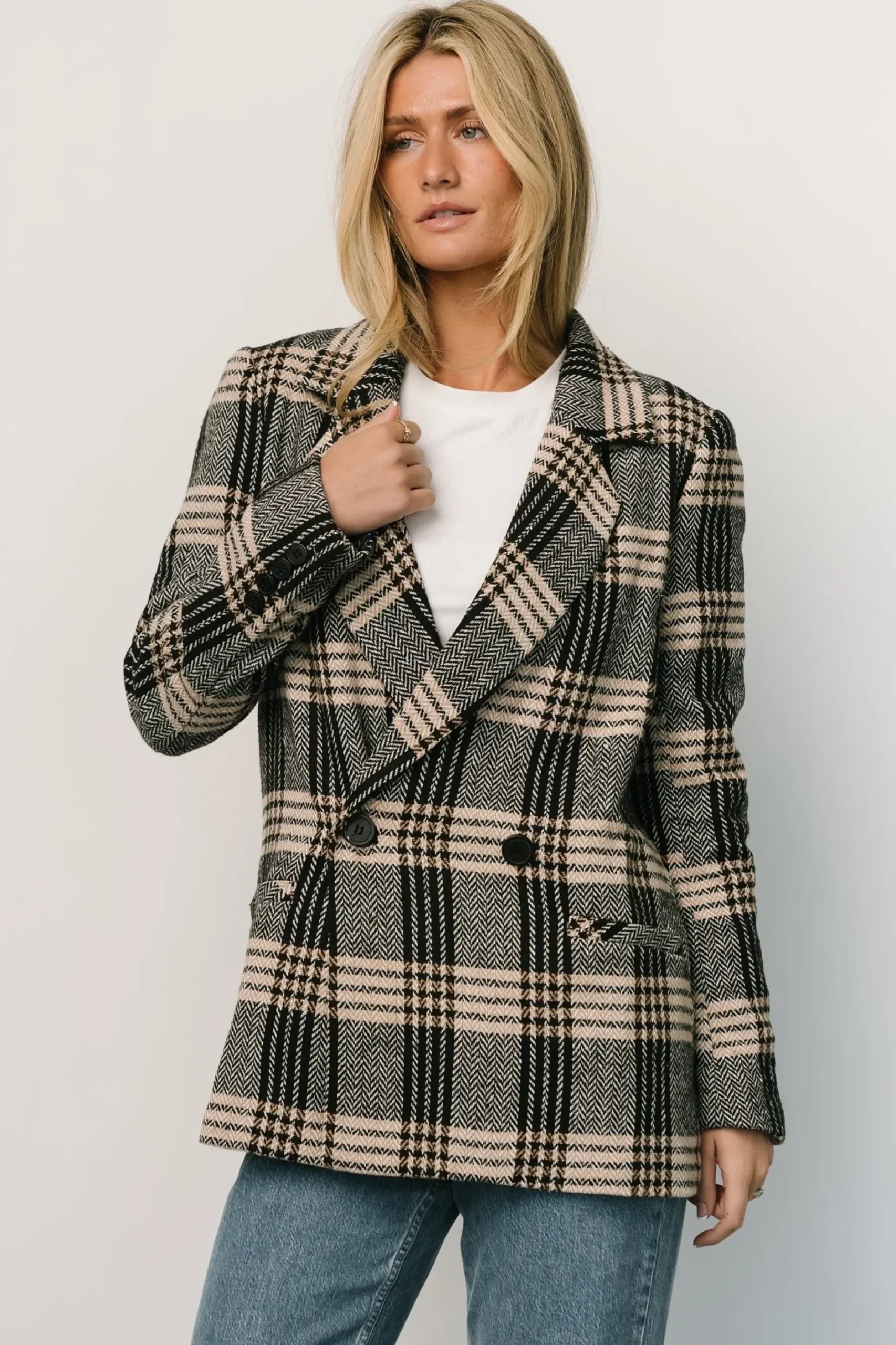 Baltic Born outerwear|Francis Plaid Blazer | Black + Taupe