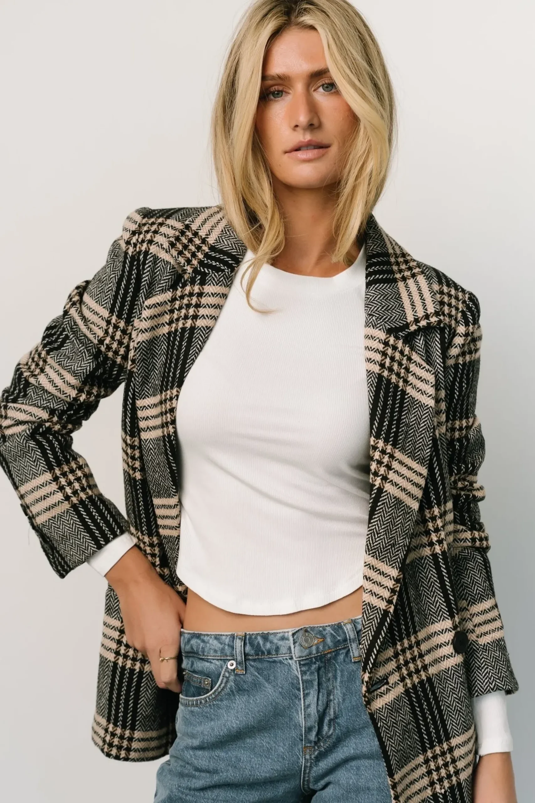 Baltic Born outerwear|Francis Plaid Blazer | Black + Taupe