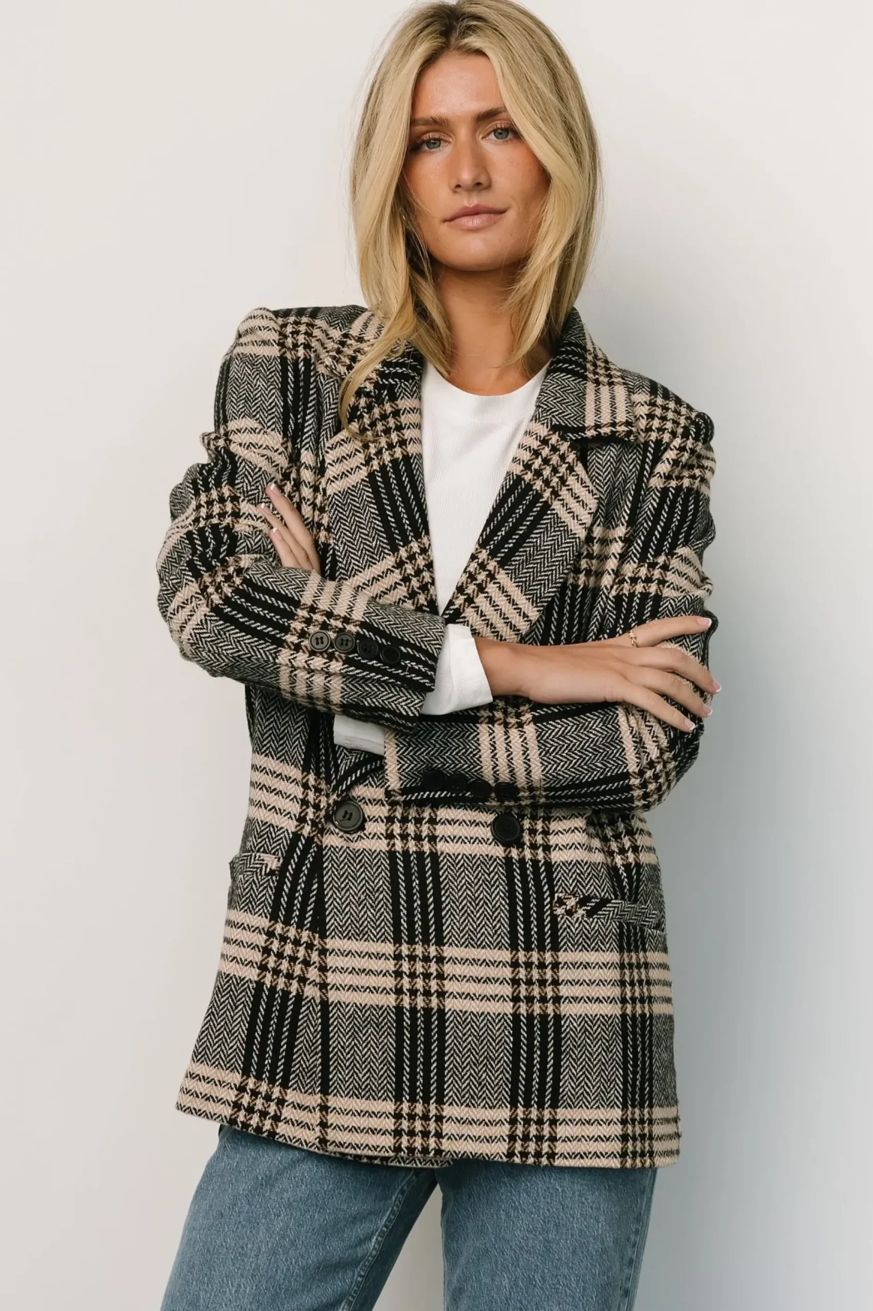Baltic Born outerwear|Francis Plaid Blazer | Black + Taupe