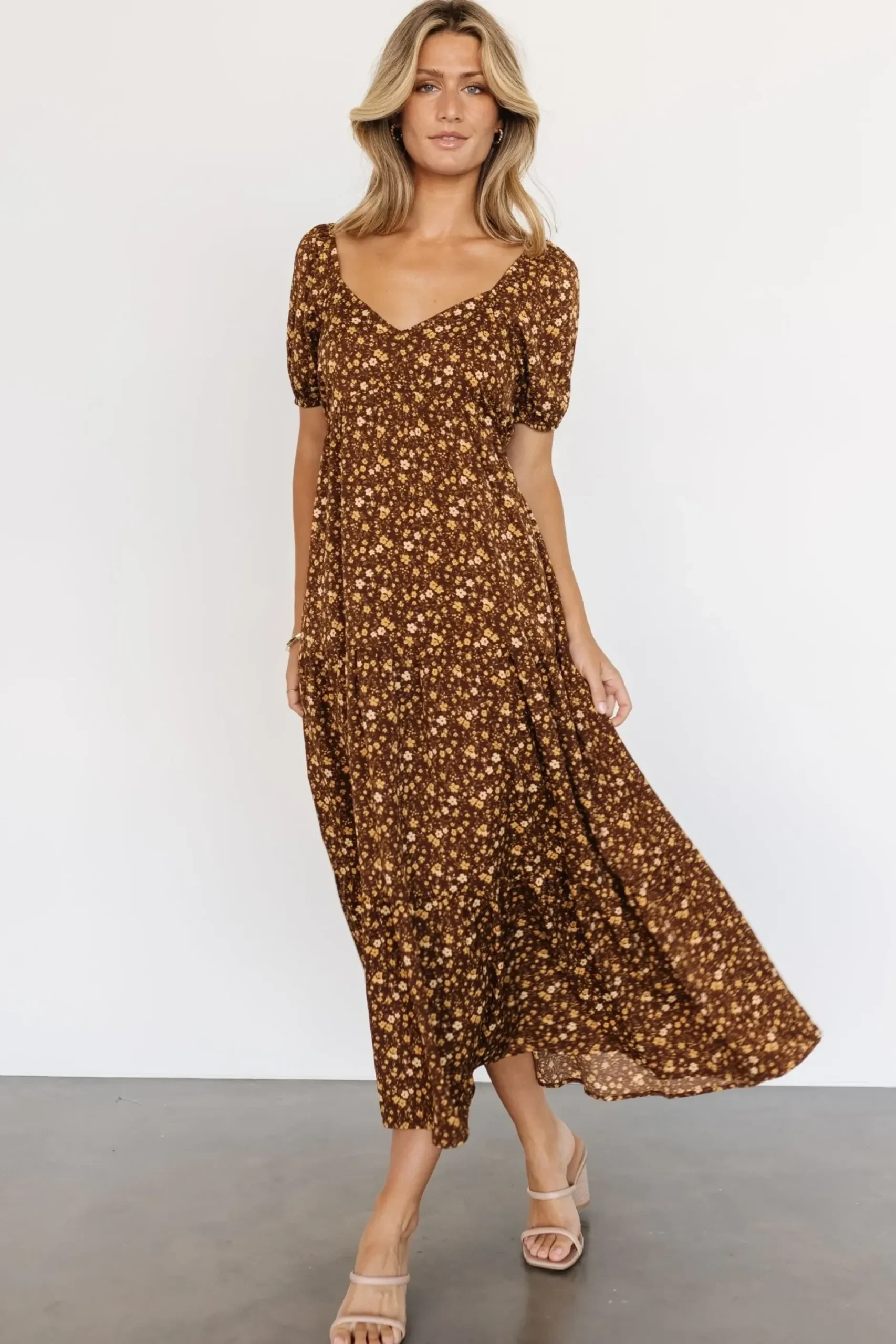 Baltic Born maxi dresses|EXTENDED SIZING|Gables Puff Sleeve Maxi Dress | Brown Multi