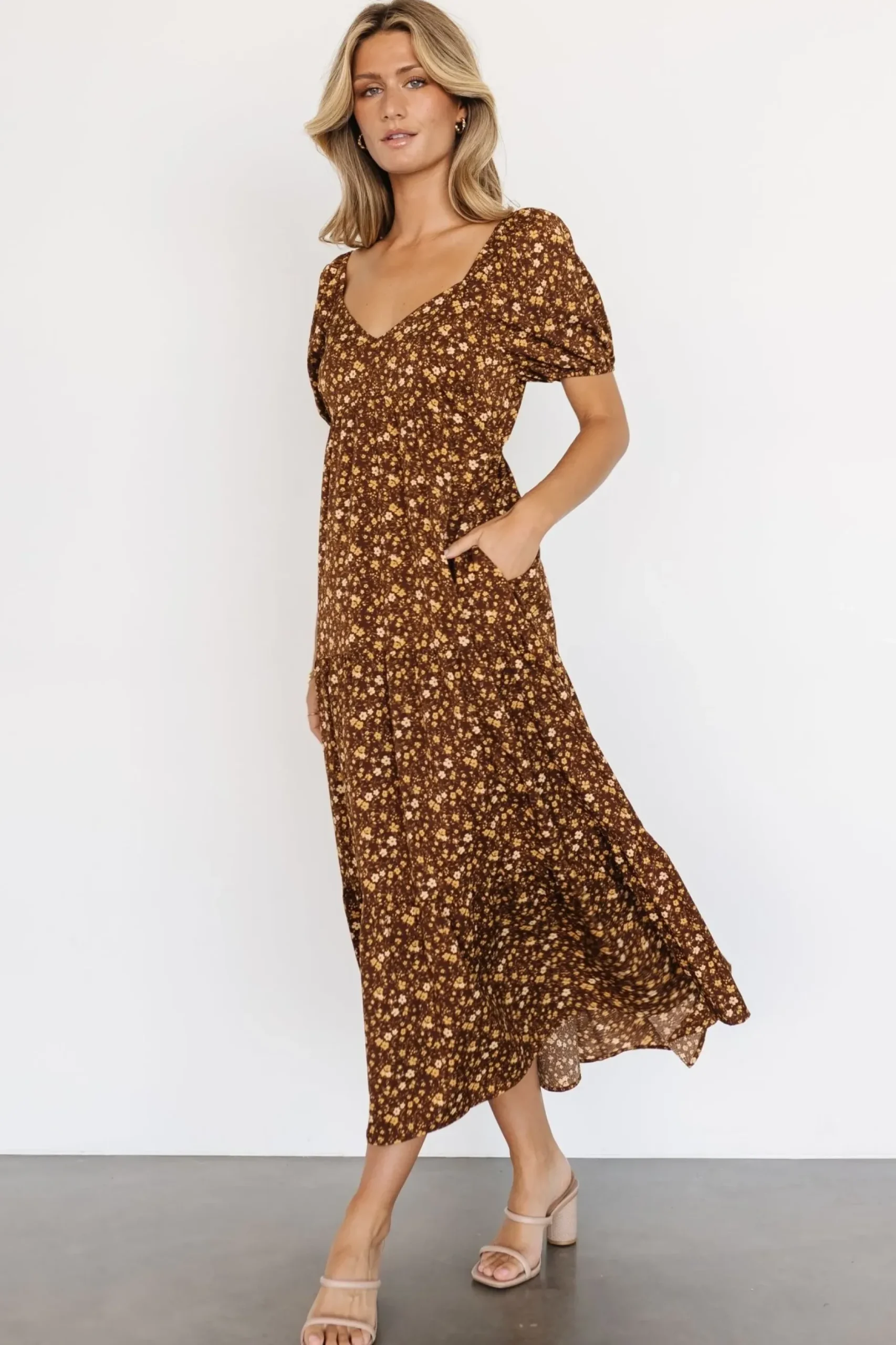 Baltic Born maxi dresses|EXTENDED SIZING|Gables Puff Sleeve Maxi Dress | Brown Multi