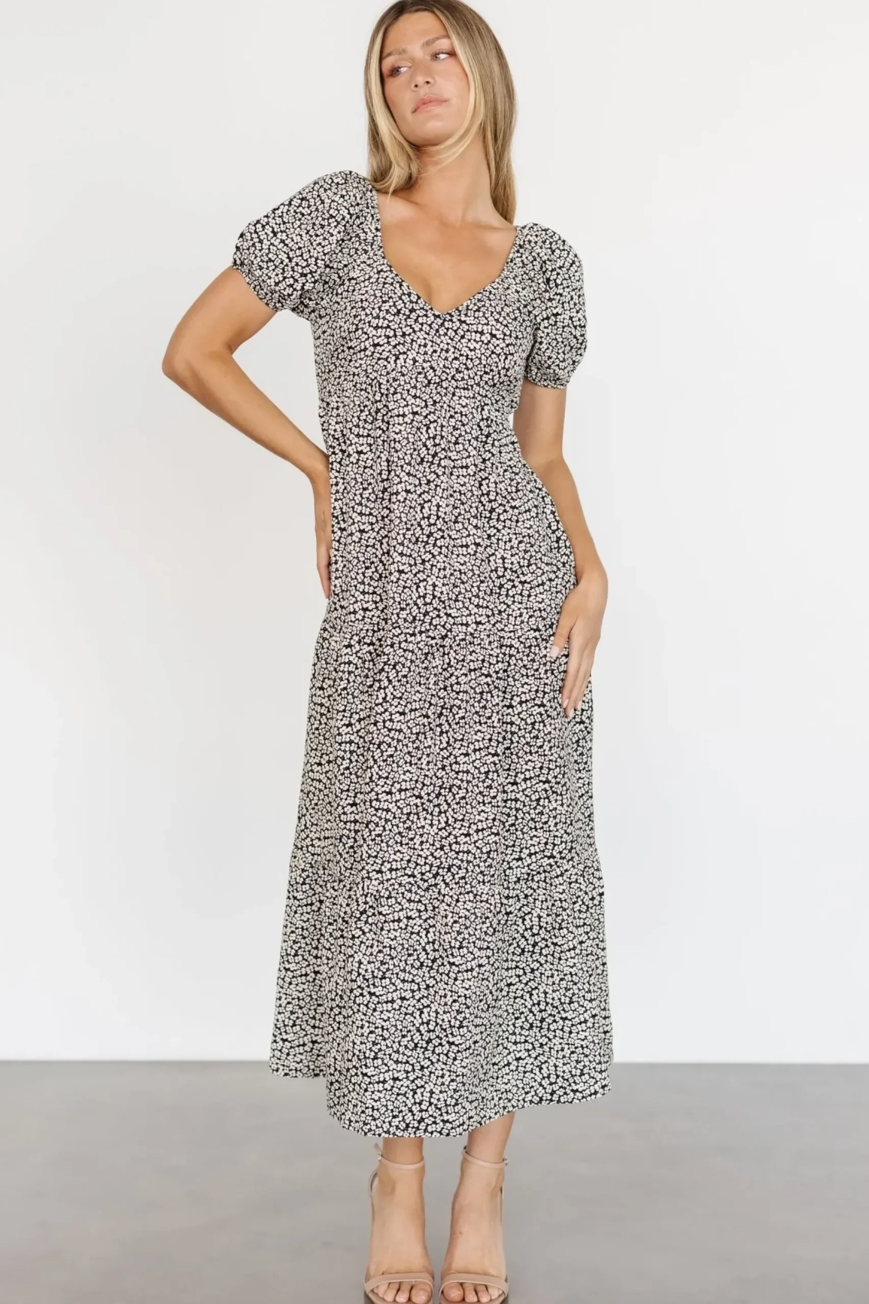 Baltic Born maxi dresses|EXTENDED SIZING|Gables Puff Sleeve Maxi Dress | Black Multi
