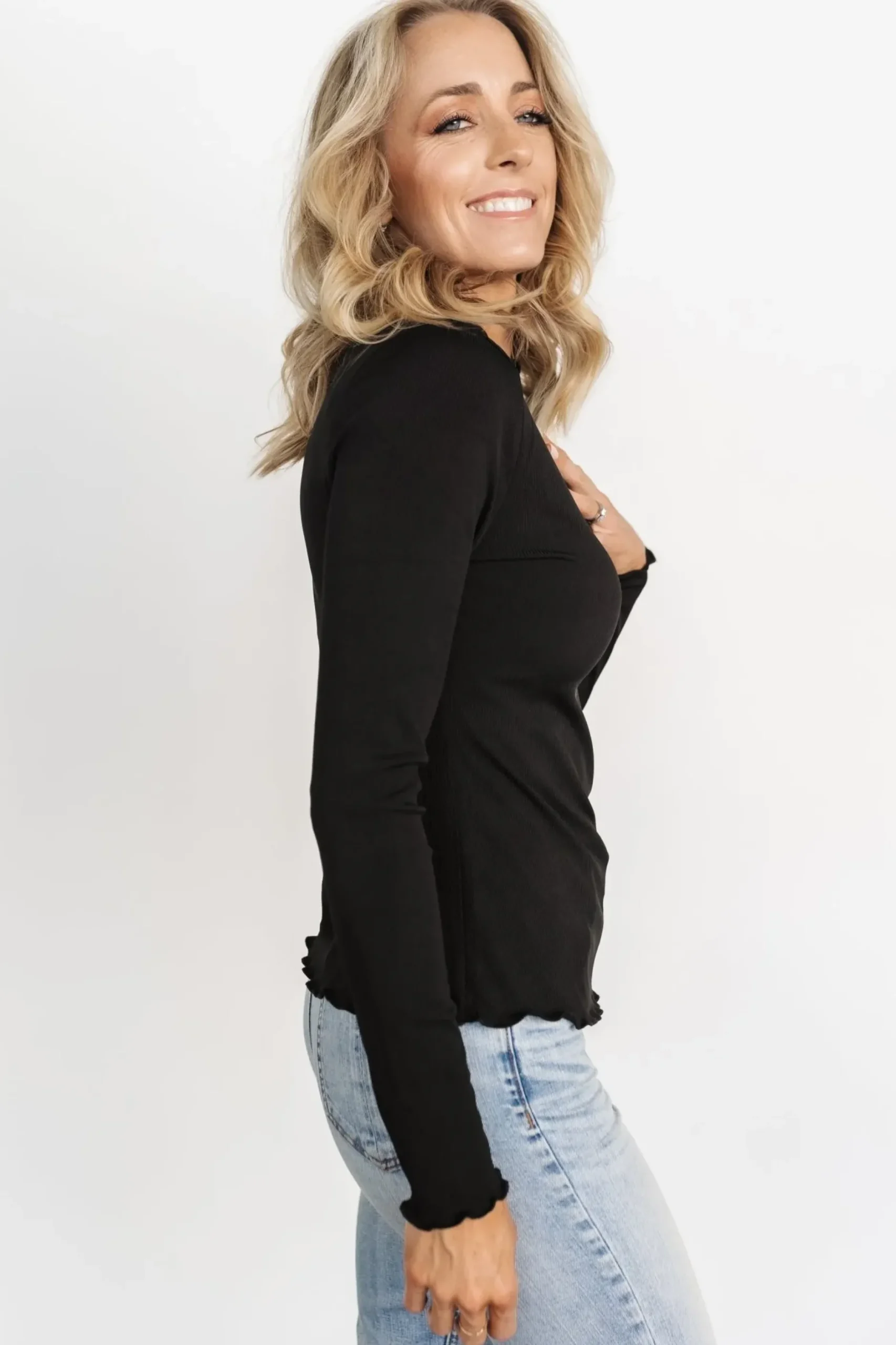 Baltic Born blouses + shirts|Gale Ribbed Top | Black