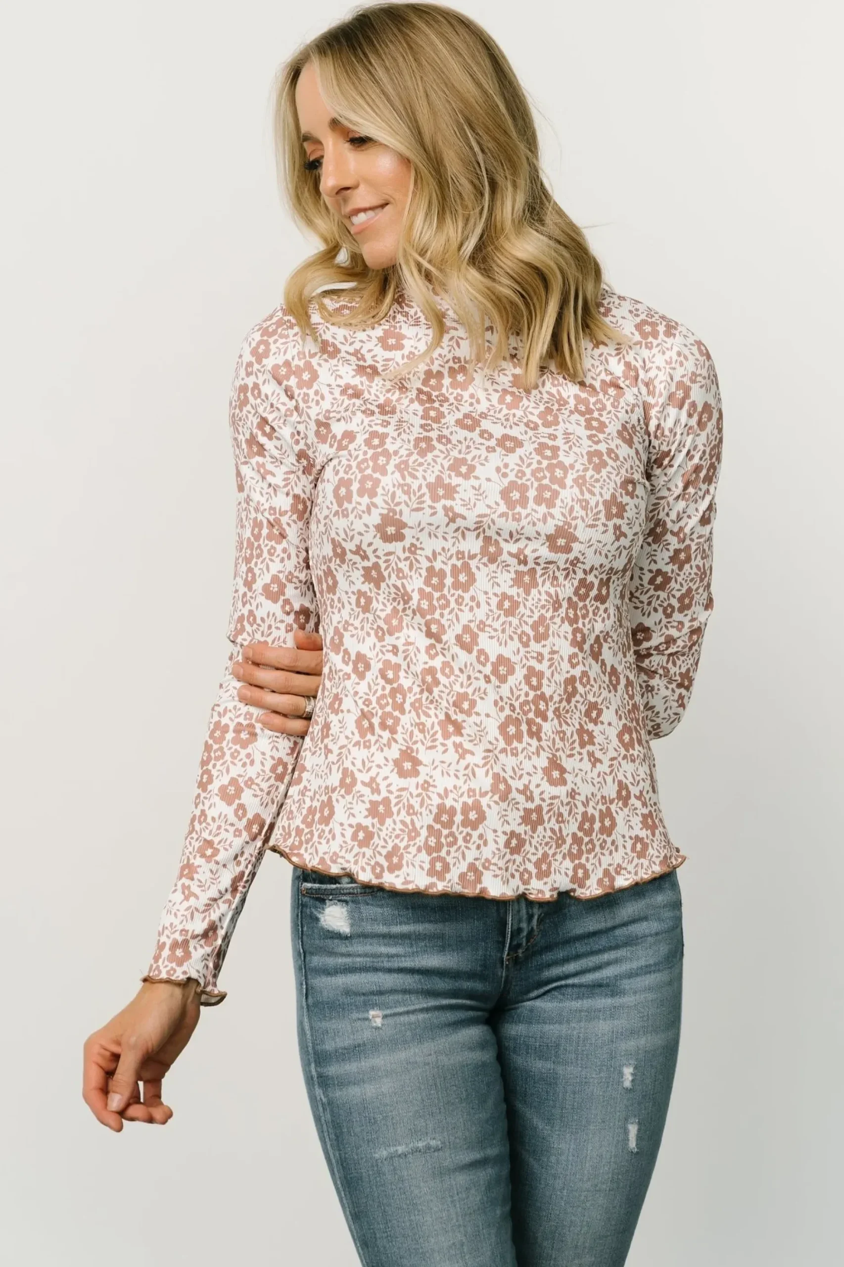 Baltic Born blouses + shirts|Gale Ribbed Top | Mocha + White