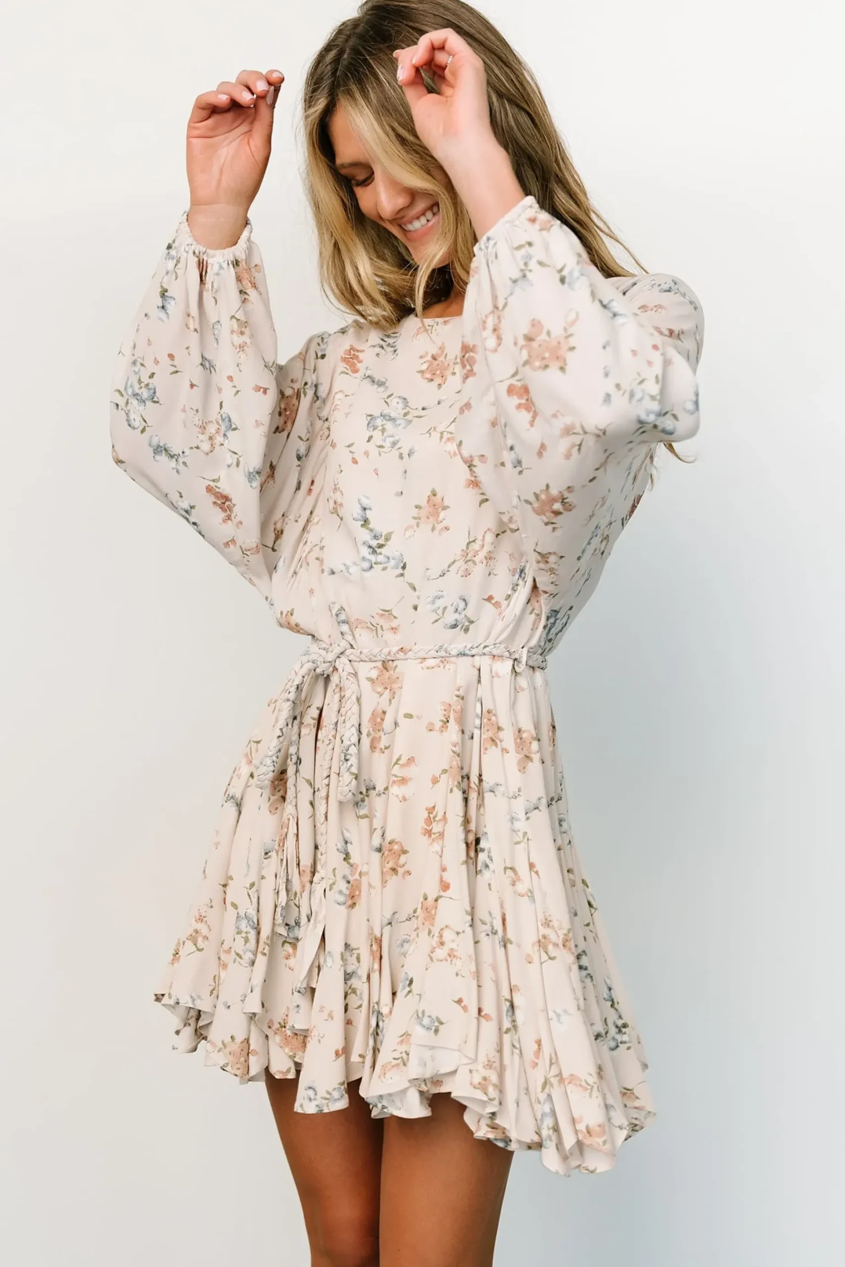 Baltic Born short dresses|Galia Mini Dress | Beige Floral
