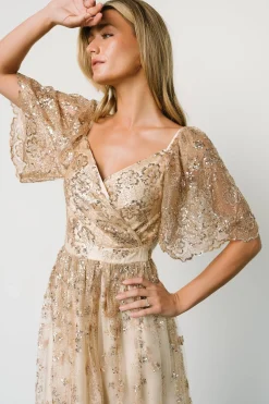 Baltic Born SALE|Genevieve Glitter Maxi Dress | Gold + Nude