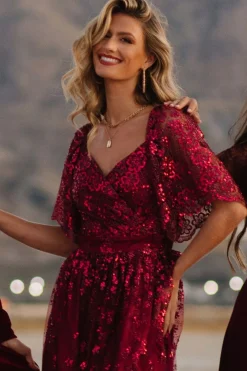 Baltic Born SALE|Genevieve Glitter Maxi Dress | Wine