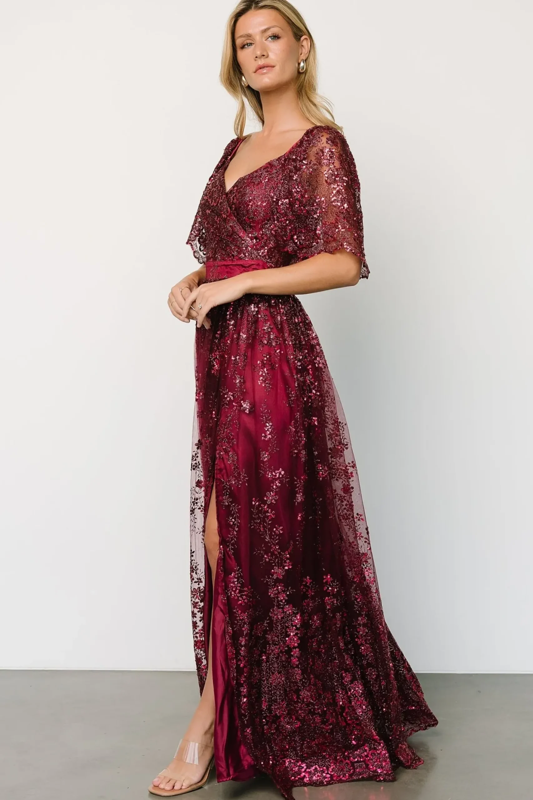 Baltic Born SALE|Genevieve Glitter Maxi Dress | Wine