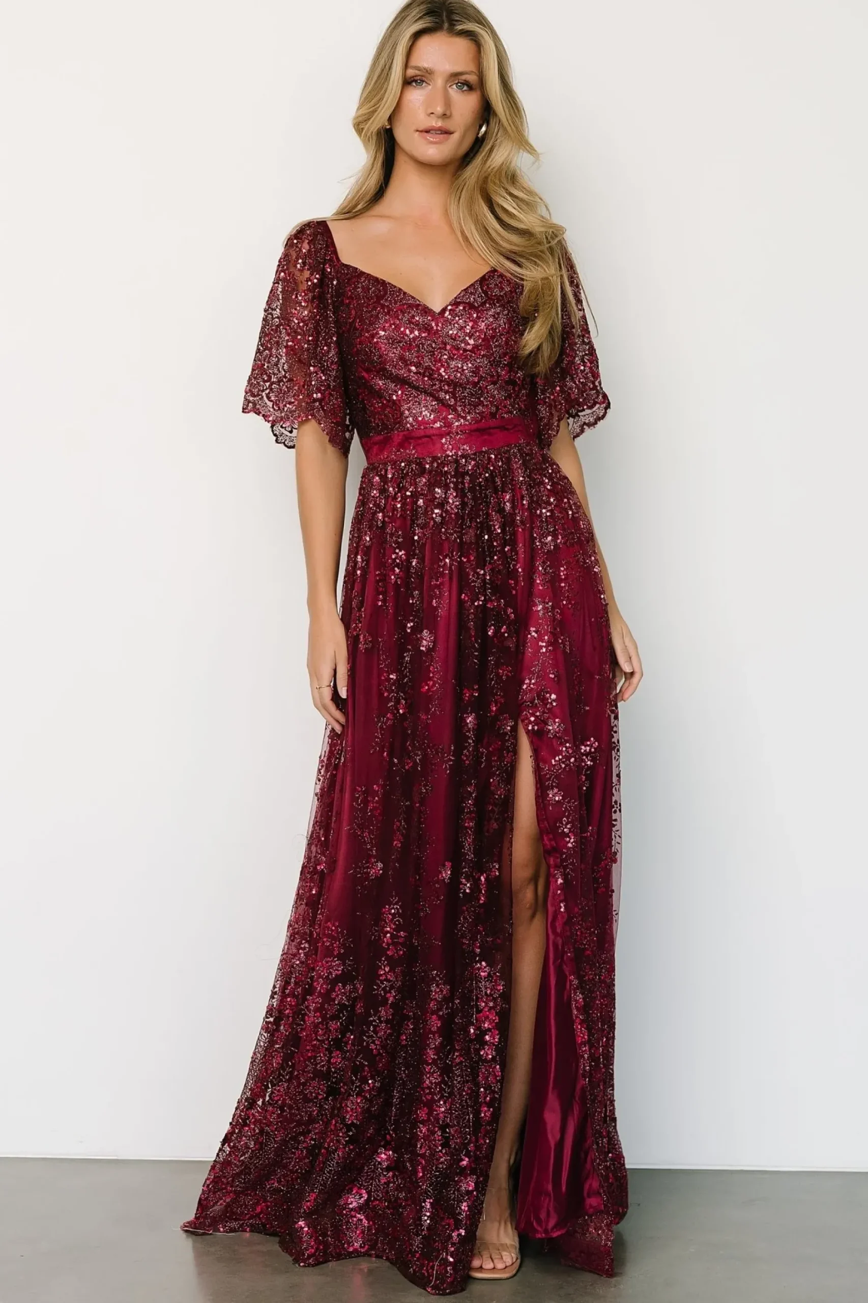 Baltic Born SALE|Genevieve Glitter Maxi Dress | Wine