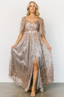 Baltic Born SALE|Genevieve Glitter Maxi Dress | Gray + Rose Gold