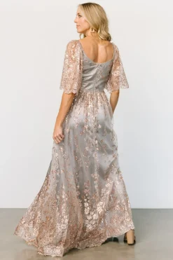 Baltic Born SALE|Genevieve Glitter Maxi Dress | Gray + Rose Gold