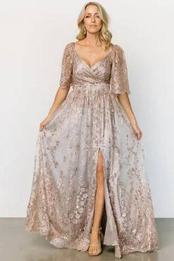 Baltic Born SALE|Genevieve Glitter Maxi Dress | Gray + Rose Gold