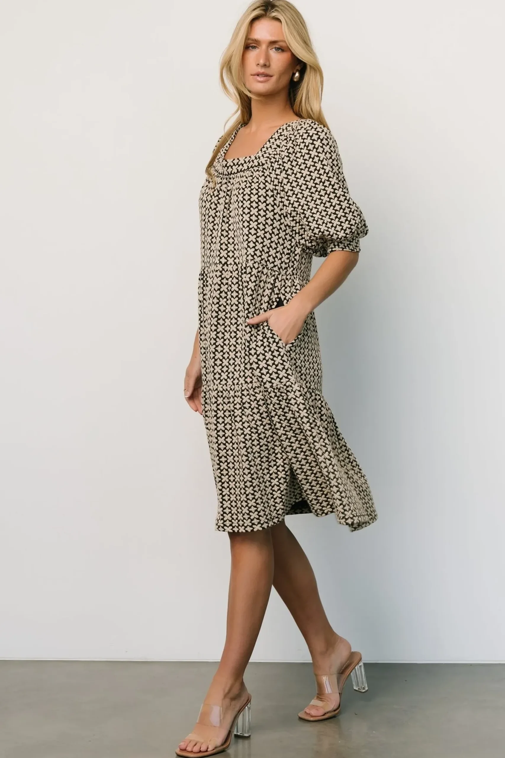 Baltic Born short dresses|Georgia Puff Sleeve Dress | Black + Tan