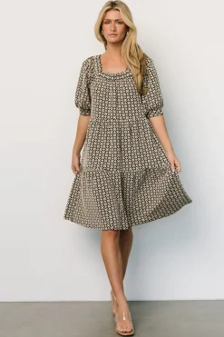 Baltic Born short dresses|Georgia Puff Sleeve Dress | Black + Tan