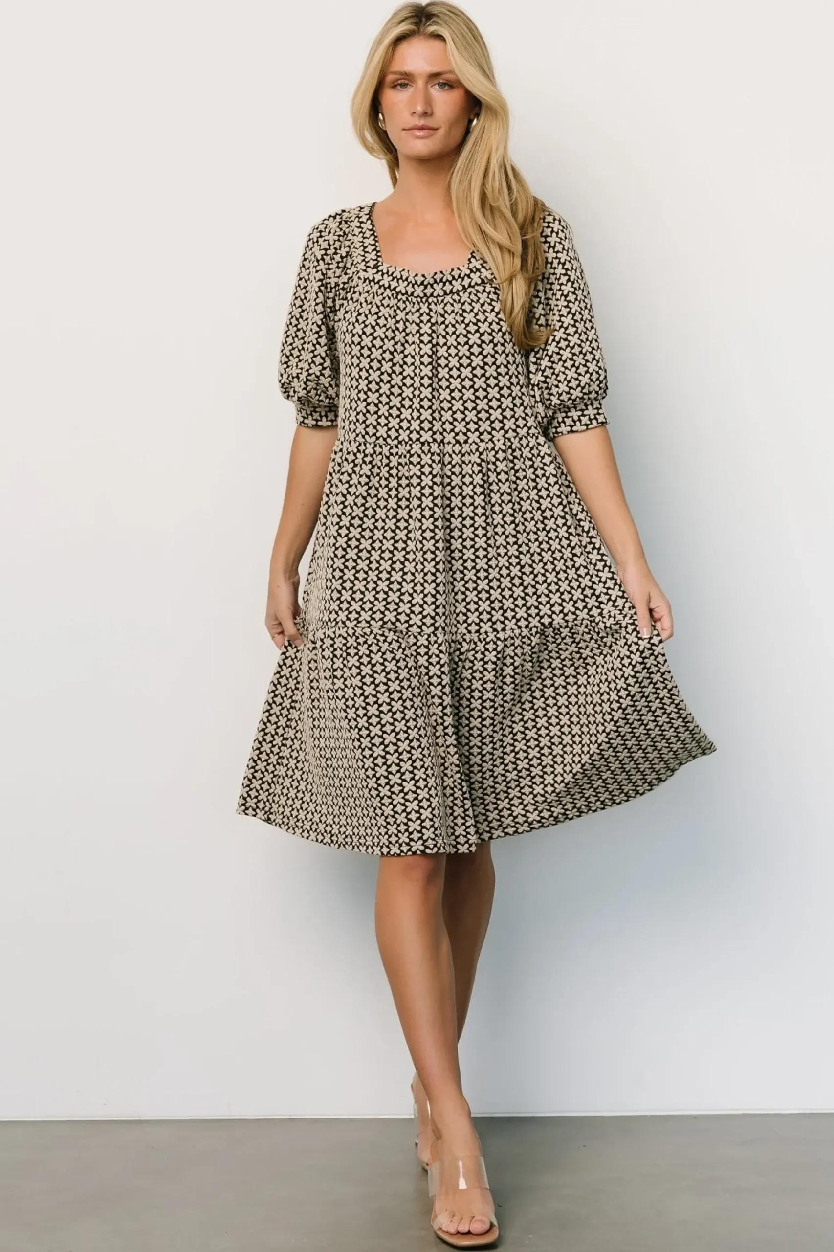 Baltic Born short dresses|Georgia Puff Sleeve Dress | Black + Tan
