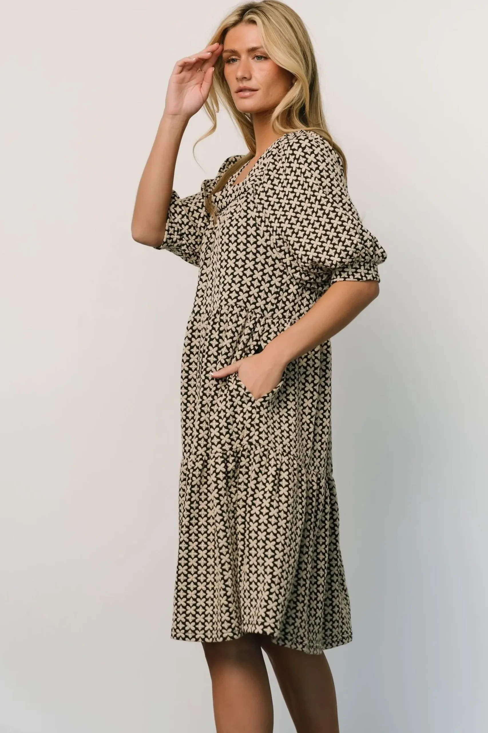 Baltic Born short dresses|Georgia Puff Sleeve Dress | Black + Tan