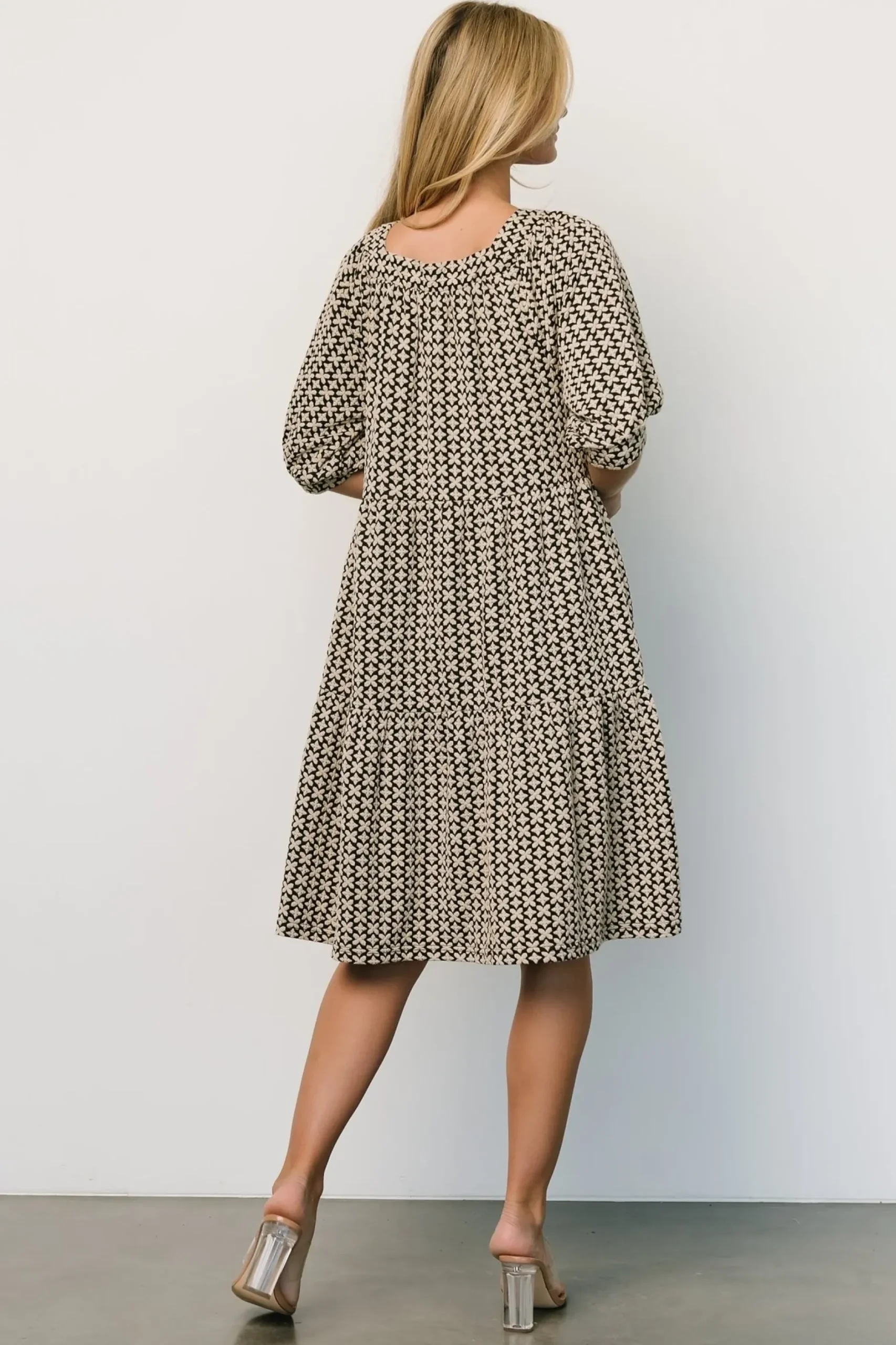 Baltic Born short dresses|Georgia Puff Sleeve Dress | Black + Tan