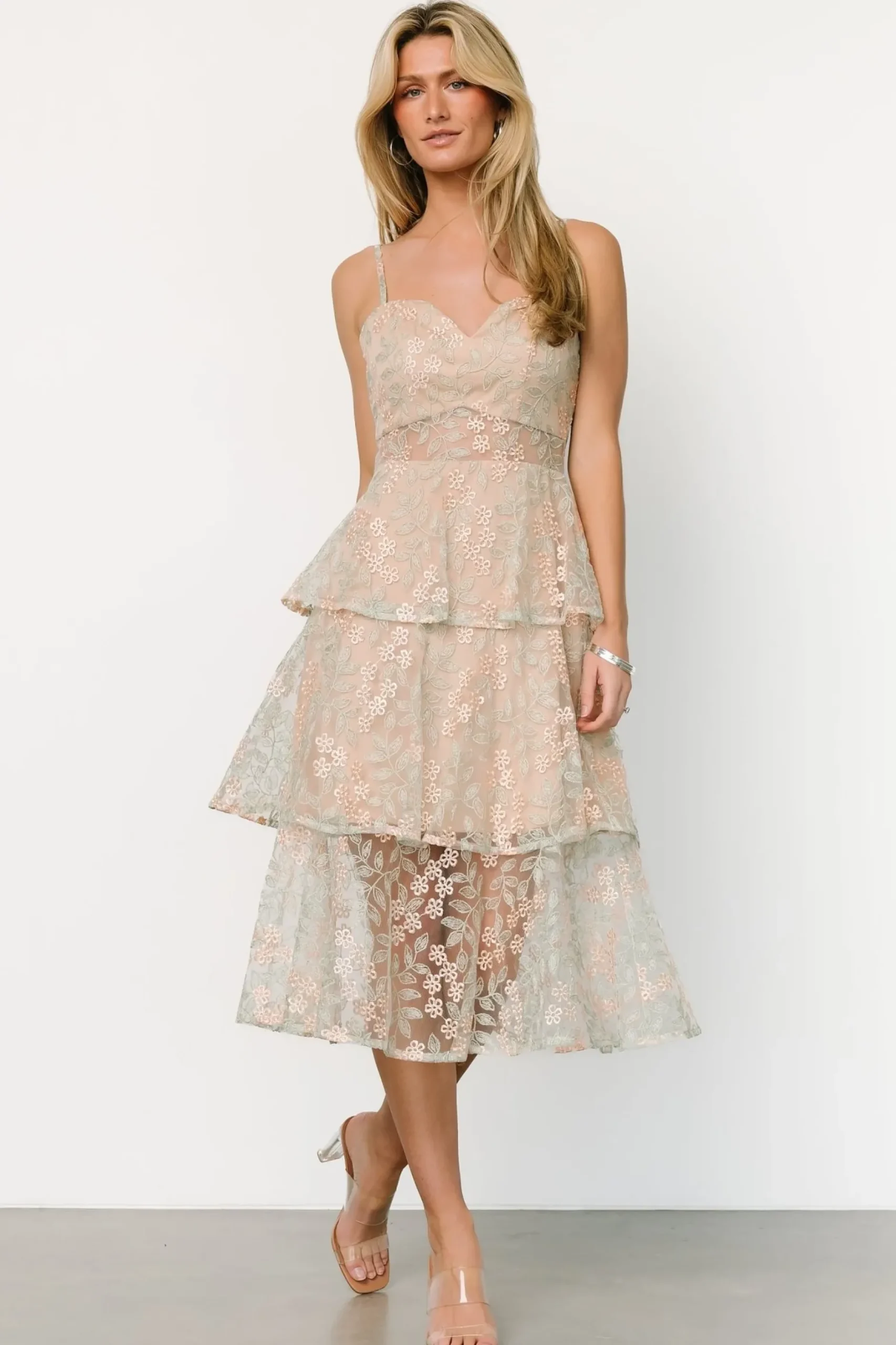 Baltic Born tulle styles|Georgiana Embroidered Midi Dress | Sage